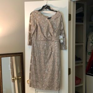 Formal Taupe Sequin and Lace  Dress